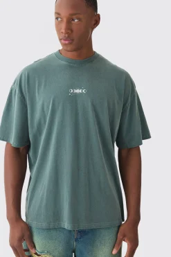 Oversized Washed L 'Eclipse Stencil Print T-shirt | BoohooMAN UK