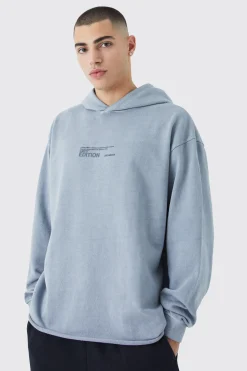 Oversized Washed Limited Raw Hem Hoodie | BoohooMAN UK