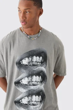 Oversized Washed Lip Graphic T-shirt | BoohooMAN UK