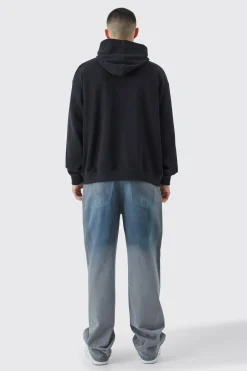 Oversized Washed Loopback Rubber Badge Hoodie | BoohooMAN UK