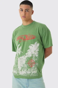 Oversized Washed Miami Nights T-shirt | BoohooMAN UK