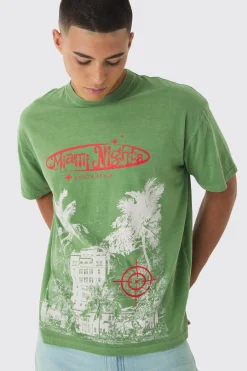 Oversized Washed Miami Nights T-shirt | BoohooMAN UK