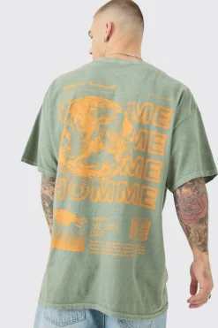 Oversized Washed Moon Graphic Back Print T-shirt | BoohooMAN UK