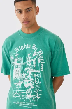 Oversized Washed Nights In Harlem T-shirt | BoohooMAN UK