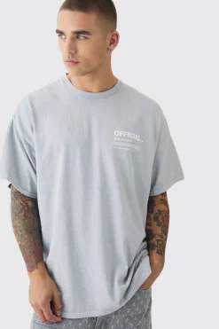 Oversized Washed Offical Slogan T-Shirt | BoohooMAN UK
