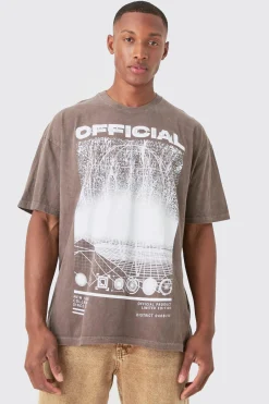 Oversized Washed Official Print T-shirt | BoohooMAN UK