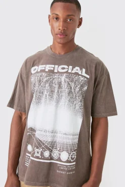 Oversized Washed Official Print T-shirt | BoohooMAN UK