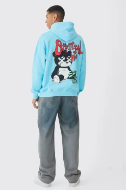 Oversized Washed Official Man Bear Hoodie | BoohooMAN UK