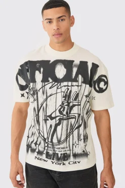 Oversized Washed Over Seams Official Graphic T-shirt | BoohooMAN UK