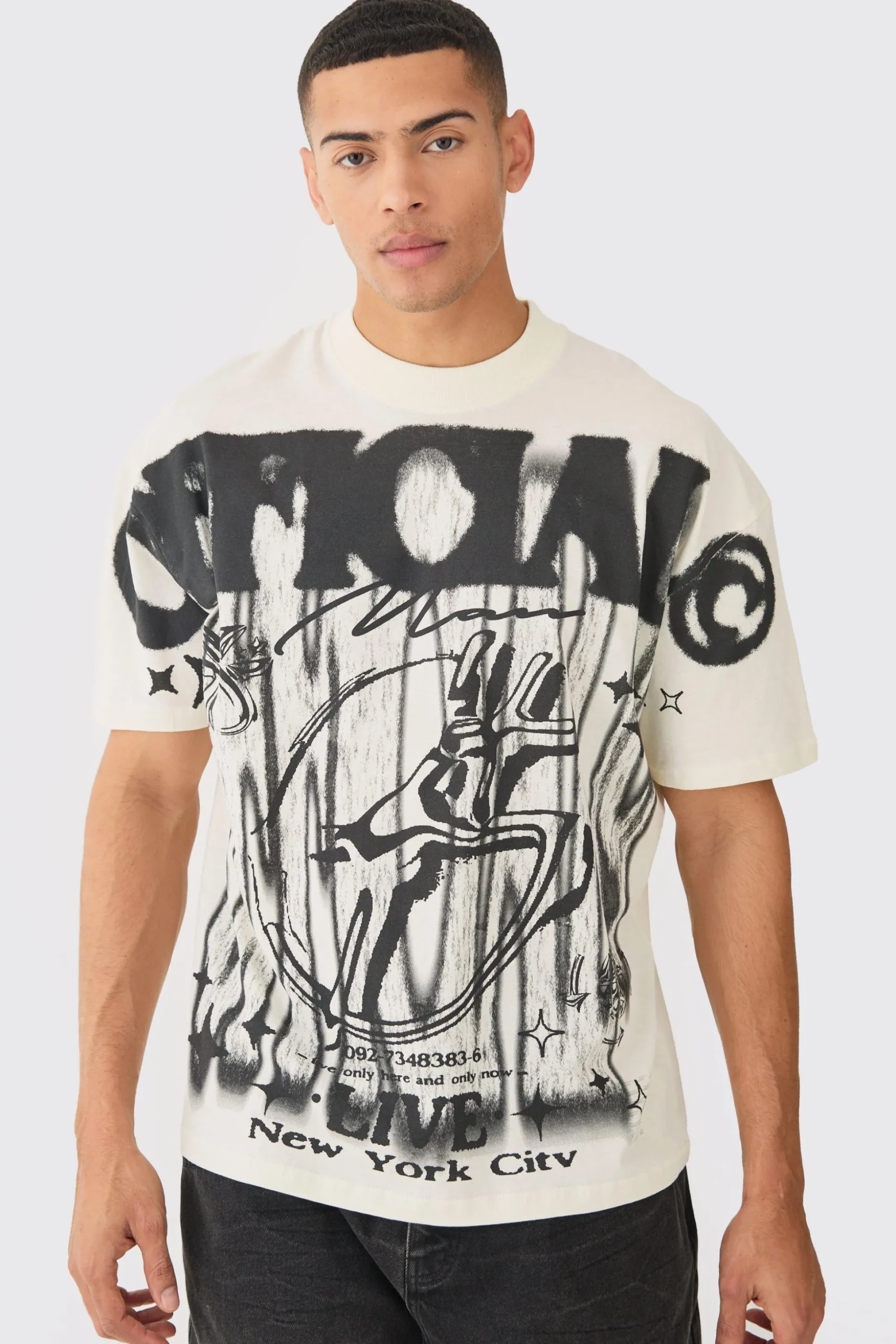 Oversized Washed Over Seams Official Graphic T-shirt | BoohooMAN UK