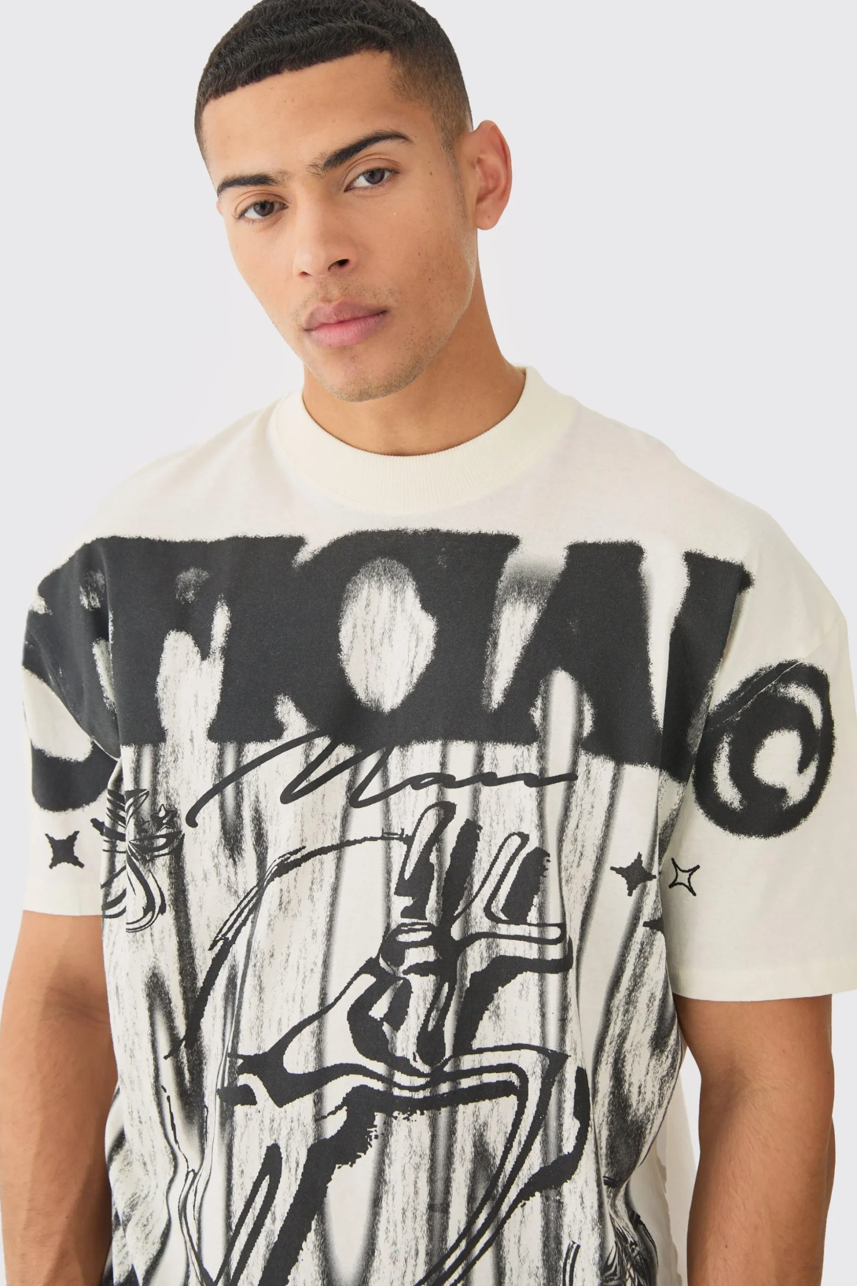 Oversized Washed Over Seams Official Graphic T-shirt | BoohooMAN UK