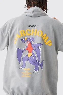 Oversized Washed Pokemon Garchomp License Hoodie | BoohooMAN UK