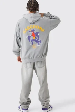 Oversized Washed Pokemon Garchomp License Hoodie | BoohooMAN UK