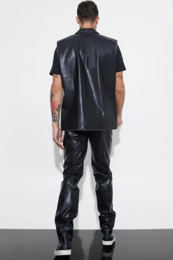 Oversized Washed Pu Sleeveless Blazer | BoohooMAN UK
