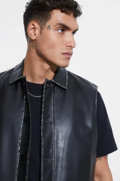 Oversized Washed Pu Sleeveless Blazer | BoohooMAN UK