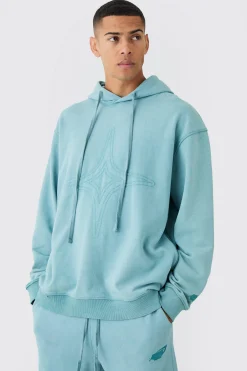 Oversized Washed Quilted Hoodie | BoohooMAN UK