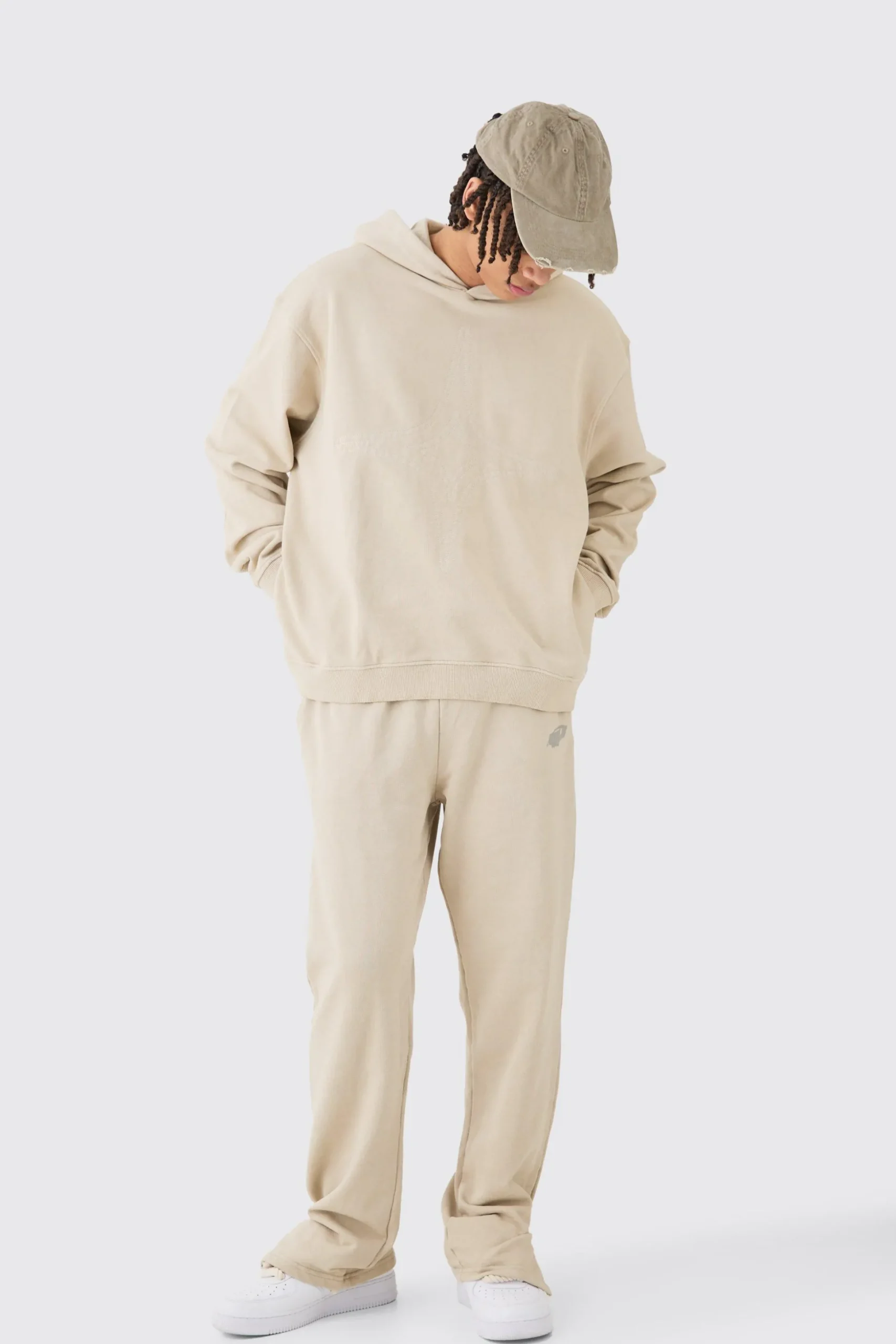 Oversized Washed Quilted Split Hem Tracksuit | BoohooMAN UK