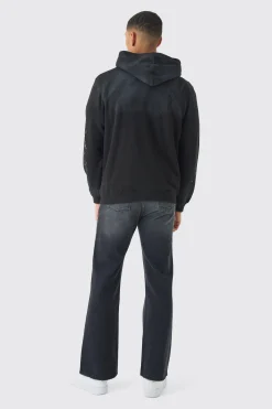 Oversized Washed Racing Print Zip Through Hoodie | BoohooMAN UK