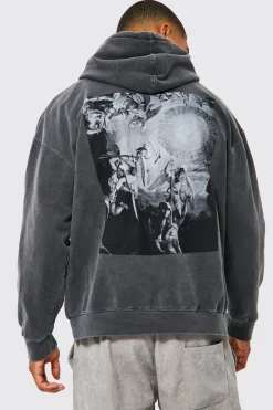 Oversized Washed Renaissance Graphic Hoodie | BoohooMAN UK
