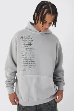 Oversized Washed Script Print Hoodie | BoohooMAN UK