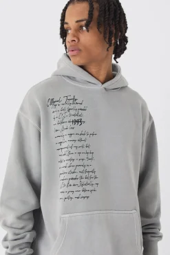 Oversized Washed Script Print Hoodie | BoohooMAN UK