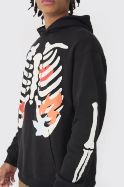 Oversized Washed Skeleton Print Hoodie | BoohooMAN UK