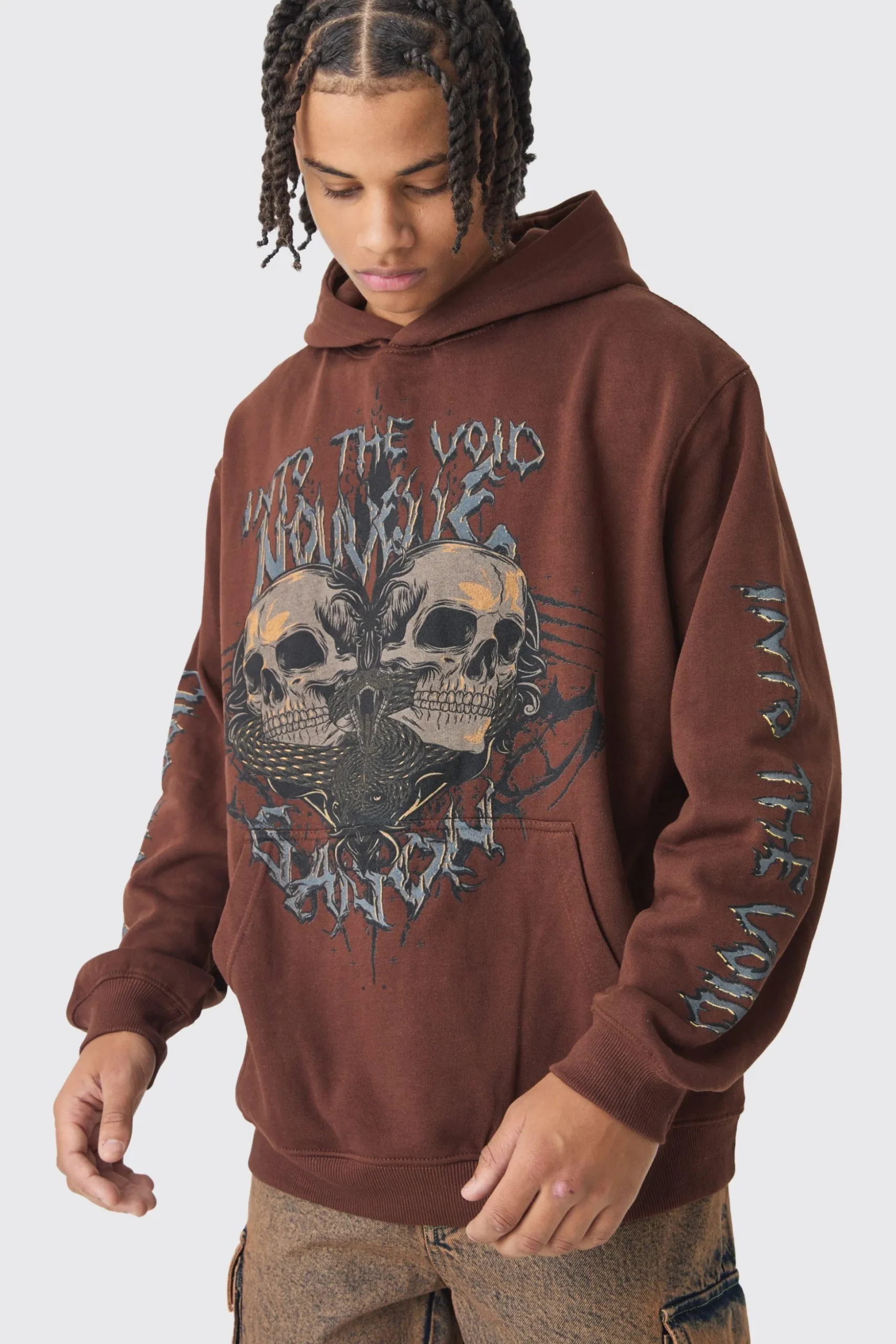 Oversized Washed Skull Graphic Hoodie | BoohooMAN UK