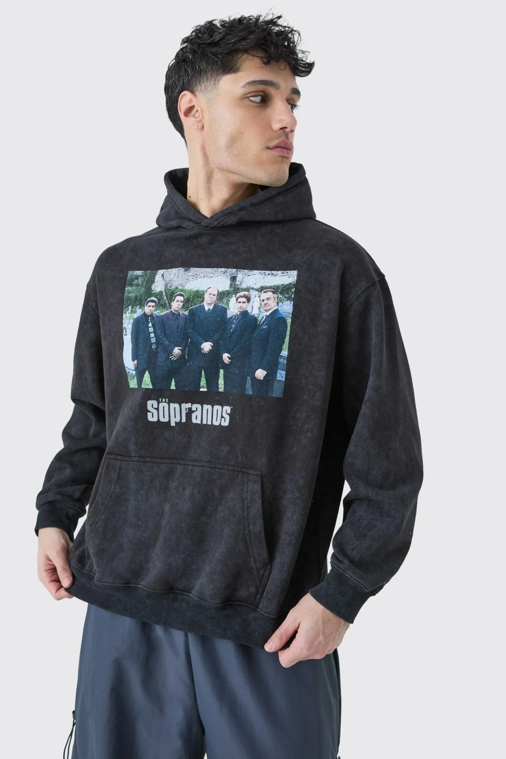 Oversized Washed Sopranos License Hoodie | BoohooMAN UK
