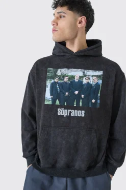 Oversized Washed Sopranos License Hoodie | BoohooMAN UK