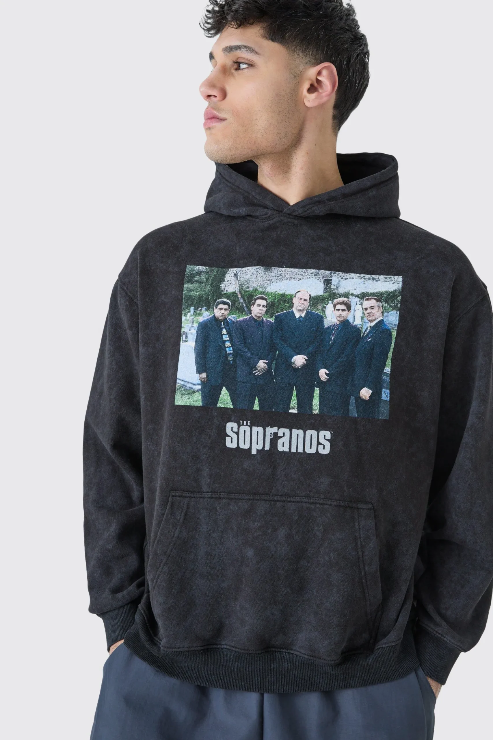 Oversized Washed Sopranos License Hoodie | BoohooMAN UK