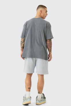 Oversized Washed Space Puff Print T-shirt | BoohooMAN UK