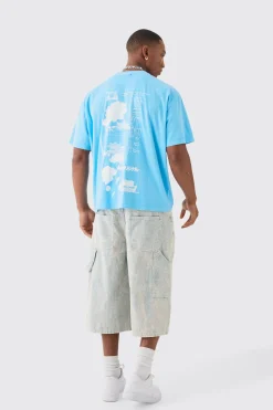 Oversized Washed Stencil Floral Back Print T-shirt | BoohooMAN UK