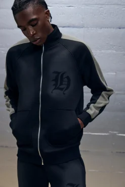 Oversized Washed Stencil Spray Graphic Harrington Jacket | BoohooMAN UK