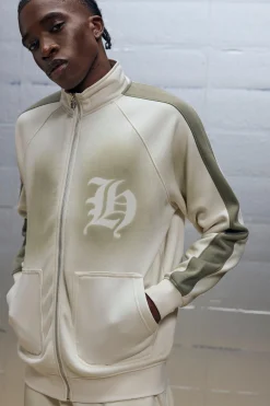 Oversized Washed Stencil Spray Graphic Harrington Jacket | BoohooMAN UK