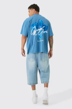 Oversized Washed Tonal Floral Print T-shirt | BoohooMAN UK