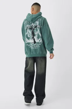 Oversized Washed Tonal Worldwd Renaissance Print Hoodie | BoohooMAN UK