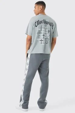 Oversized Washed Worldwide Cross Back Print T-Shirt | BoohooMAN UK