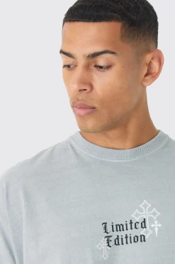Oversized Washed Worldwide Cross Back Print T-Shirt | BoohooMAN UK