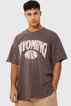 Oversized Washed Wyoming Print T-shirt | BoohooMAN UK