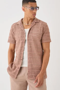 Oversized Weave Look Shirt | BoohooMAN UK