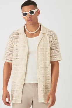 Oversized Weave Look Shirt | BoohooMAN UK