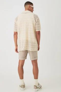 Oversized Weave Look Shirt | BoohooMAN UK