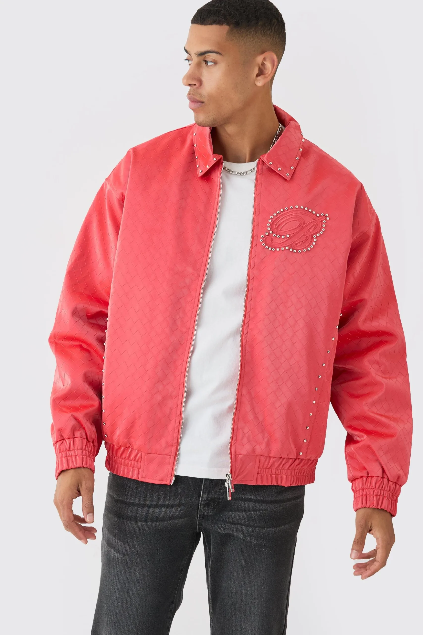 Oversized Weave Pu Bomber | BoohooMAN UK