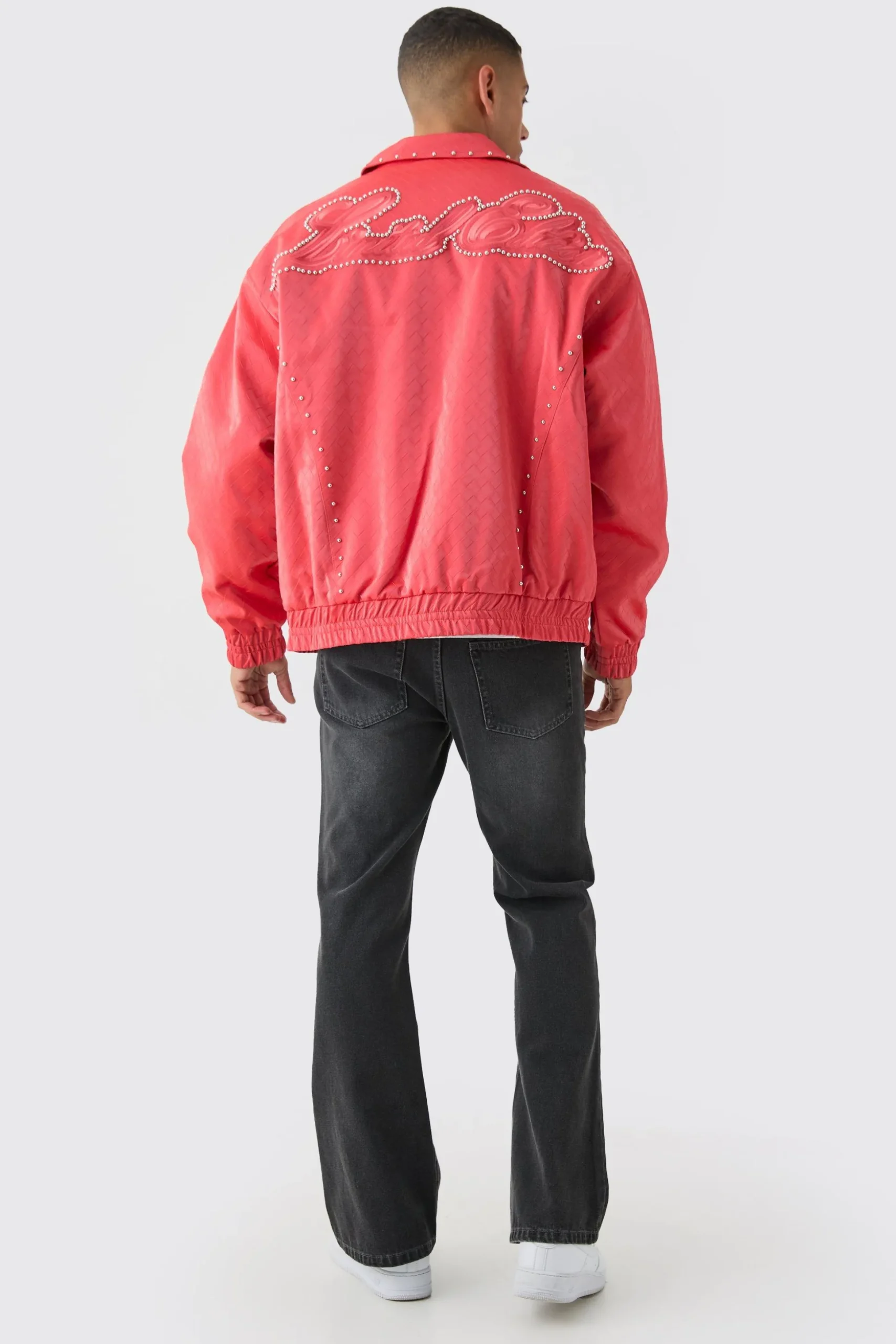 Oversized Weave Pu Bomber | BoohooMAN UK