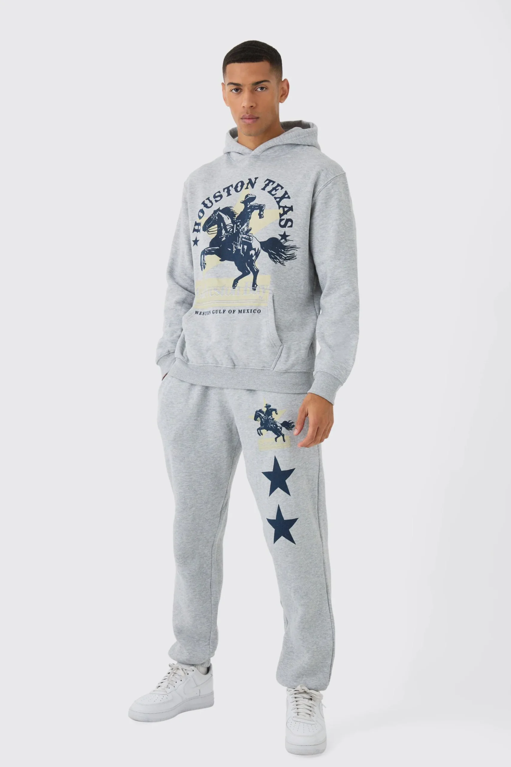 Oversized Western Print Washed Tracksuit | BoohooMAN UK