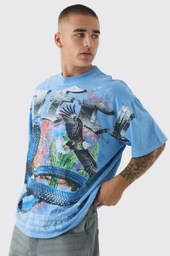 Oversized Western Vintage Cobra Large Scale Wash Print T-Shirt | BoohooMAN UK