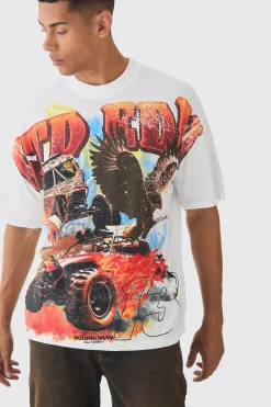 Oversized Western Vintage T-Rex Large Scale Print T-Shirt | BoohooMAN UK