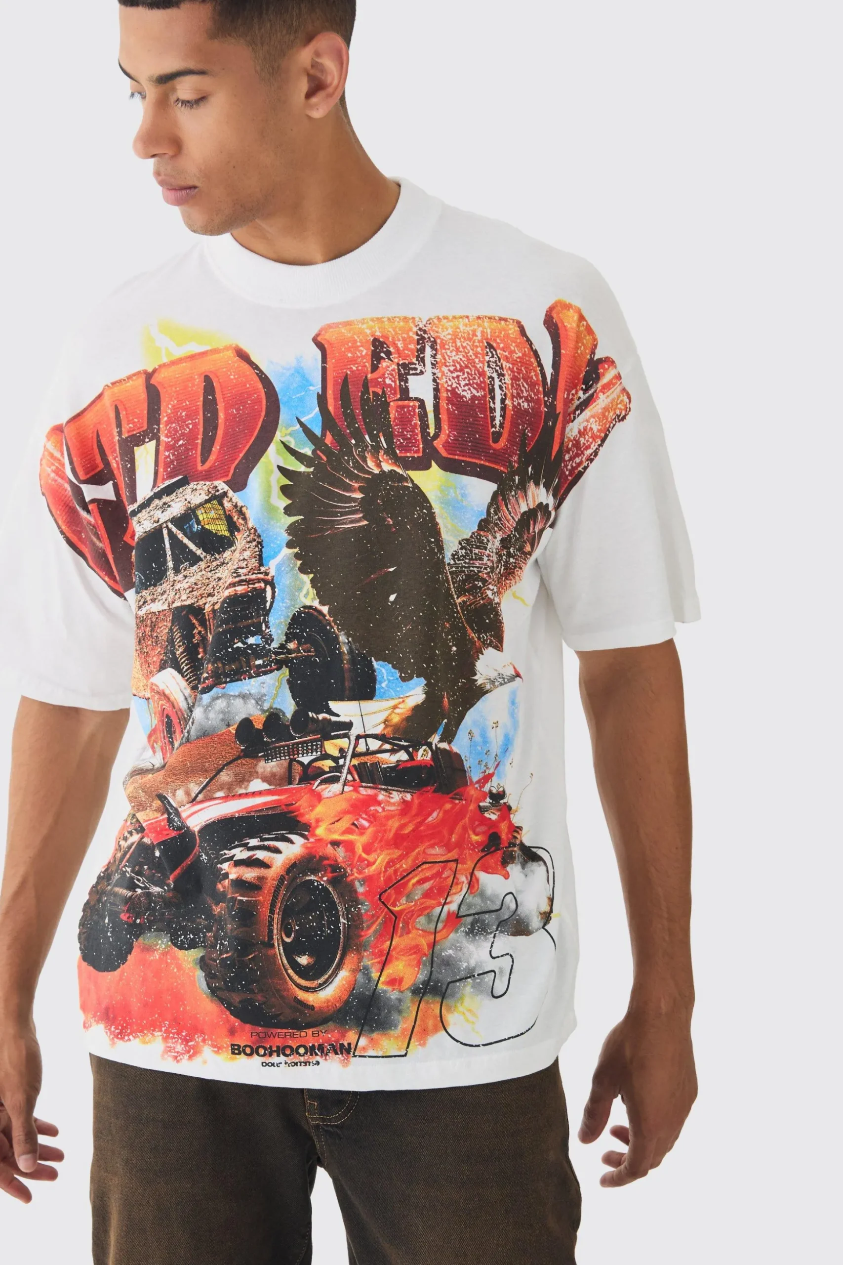 Oversized Western Vintage T-Rex Large Scale Print T-Shirt | BoohooMAN UK