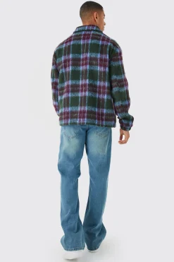 Oversized Wool Look Check Harrington | BoohooMAN UK