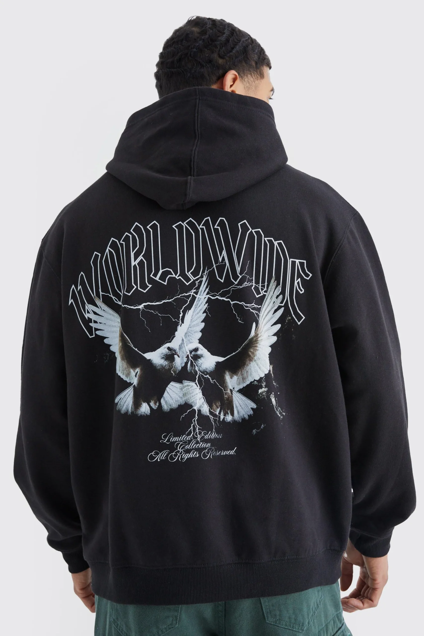 Oversized World Wide Dove Graphic Hoodie | BoohooMAN UK